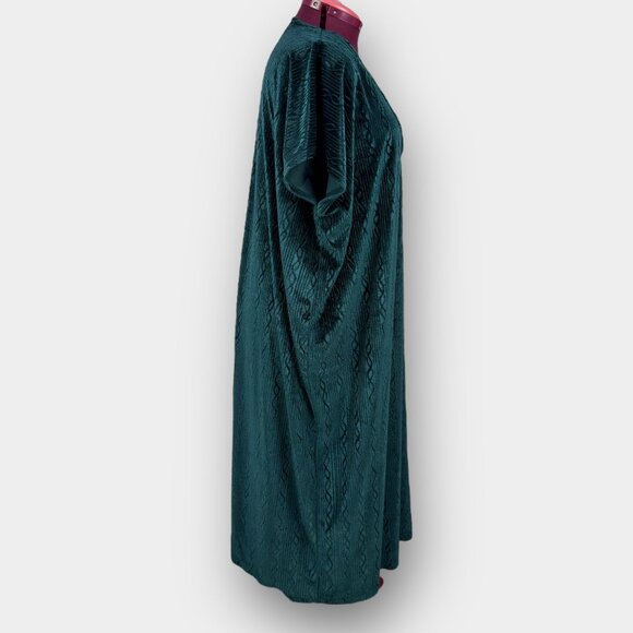 Vanity Fair One Size Teal Velour Caftan Long Kimono Sleeve V Neck Textured Maxi - Picture 2 of 9